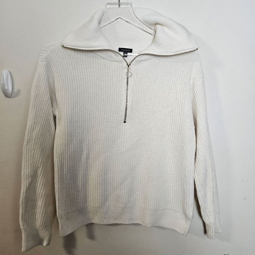 Talbots Half Zip Chunky Ribbed Knit High Collared Sweater Womens White Size Smal